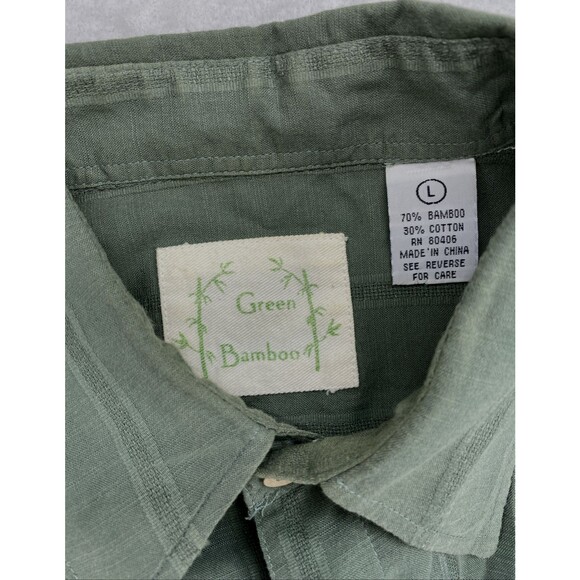 Men's L Green Bamboo Green Striped Button Up Shirt 70% Bamboo Blend Casual - Picture 5 of 6